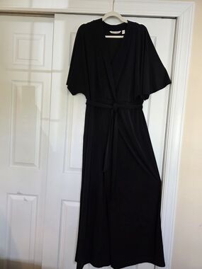 Black Wrap-Front Jumpsuit with Self Tie Belt